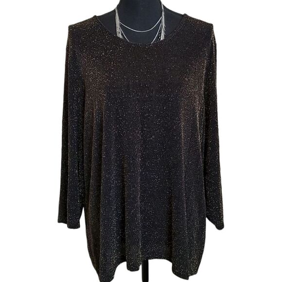 SALE Glamorous Perfect Holidays Black Sparkle Laura Plus Size Top - Picture 2 of 10